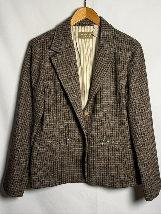 Liz Claiborne Jackets & Blazers - Liz Claiborne Lizwear Wool Blend Brown Plaid Blazer